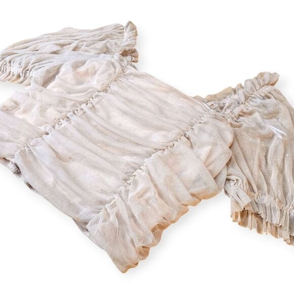 🌼4/$30 H&M Pink Tulle Gathered Crop Top Large - Picture 7 of 8